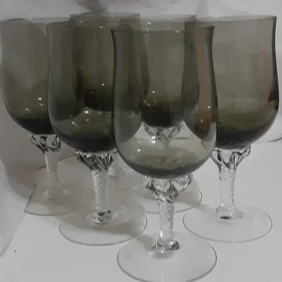 FINAL lvg 8/15 Fostoria or Libby stemware wine goblet smoked glass Elegance 1977 - Picture 3 of 6